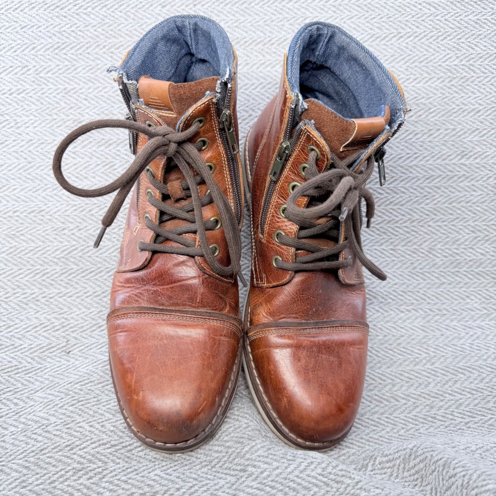Aldo Ankle Boots 10 Brown Leather Side Zip Cap Toe Casual Work Combat